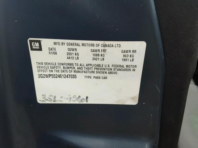 2G2WP552461247035 - 2006 PONTIAC GRAND PRIX BLUE photo 10