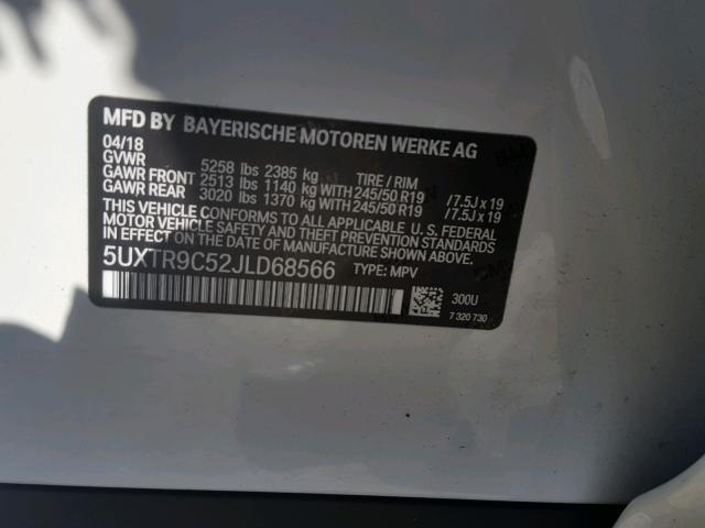 5UXTR9C52JLD68566 - 2018 BMW X3 XDRIVEM WHITE photo 10