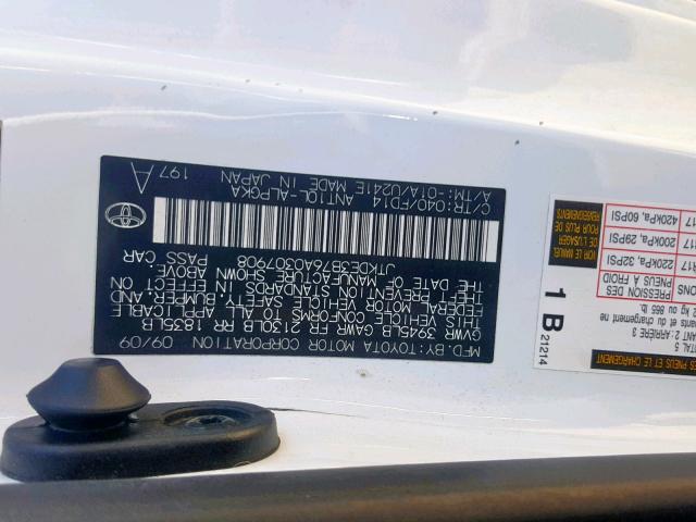 JTKDE3B76A0307908 - 2010 TOYOTA SCION TC თეთრი ფოტო 10