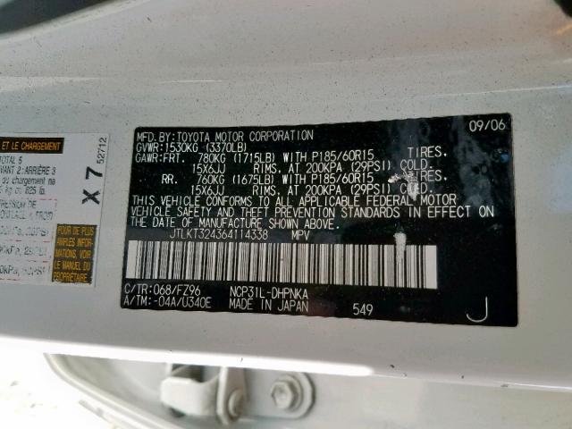 JTLKT324364114338 - 2006 TOYOTA SCION XB თეთრი ფოტო 10