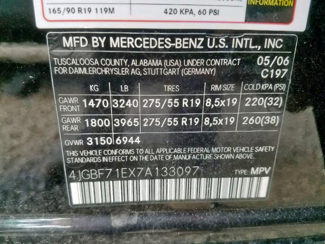 4JGBF71EX7A133097 - 2007 MERCEDES-BENZ GL 450 4MA BLACK photo 10