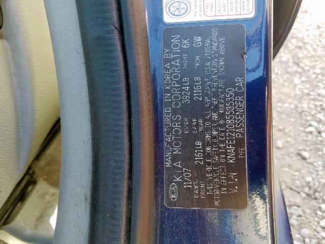 KNAFE121085535350 - 2008 KIA SPECTRA EX BLUE photo 10