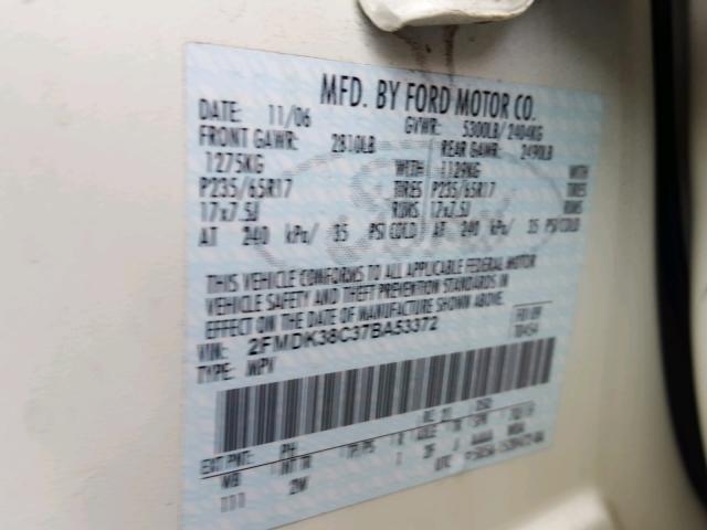 2FMDK38C37BA53372 - 2007 FORD EDGE SEL CREAM photo 10