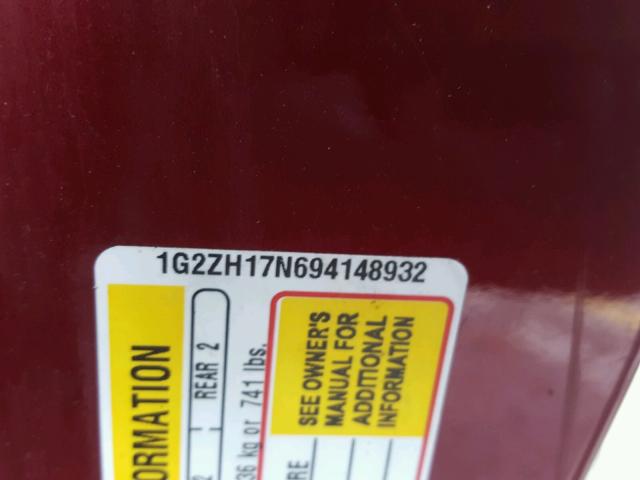 1G2ZH17N694148932 - 2009 PONTIAC G6 GT BURGUNDY photo 10