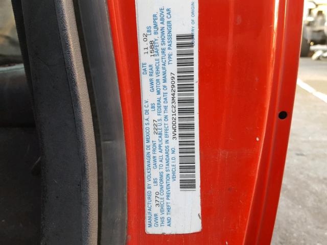 3VWDD21C23M429097 - 2003 VOLKSWAGEN NEW BEETLE წითელი ფოტო 10