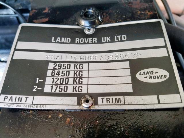 SALLDHMB8FA388863 - 1989 LAND ROVER 110 WHITE photo 10