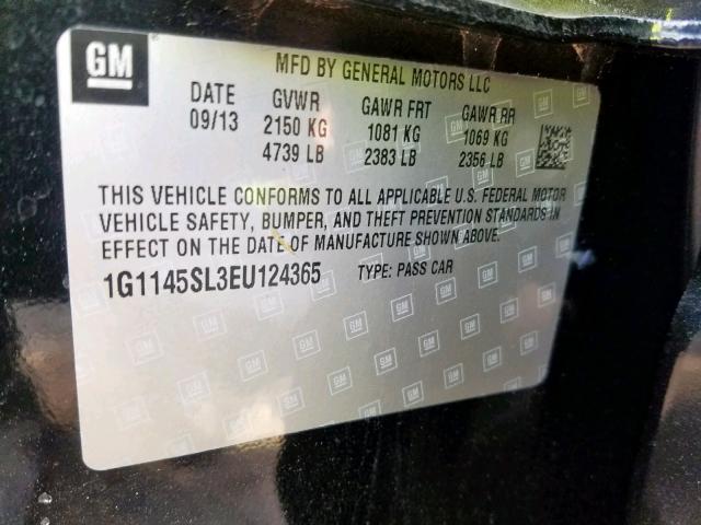 1G1145SL3EU124365 - 2014 CHEVROLET IMPALA LTZ BLACK photo 10