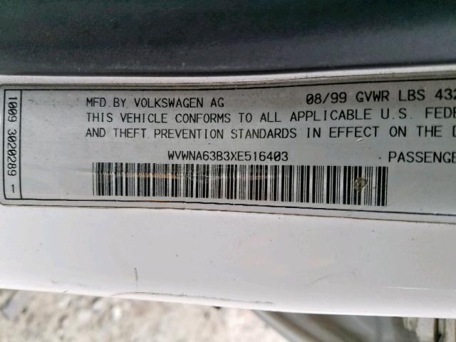 WVWNA63B3XE516403 - 1999 VOLKSWAGEN PASSAT GLS WHITE photo 10