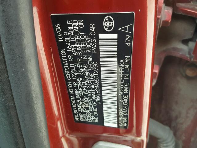 JTKKT624465012790 - 2006 TOYOTA SCION XA RED photo 10