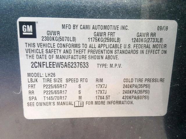 2CNFLEEW5A6237633 - 2010 CHEVROLET EQUINOX LT GRAY photo 10