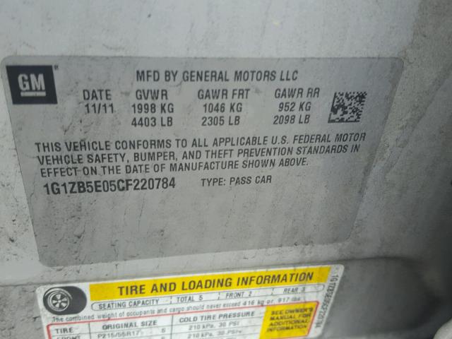 1G1ZB5E05CF220784 - 2012 CHEVROLET MALIBU LS 灰色 照片 10