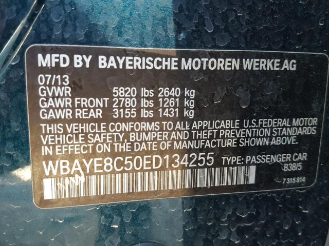 WBAYE8C50ED134255 - 2014 BMW 750 LI BLUE photo 10