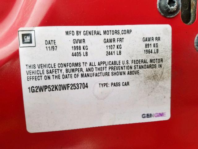 1G2WP52K0WF253704 - 1998 PONTIAC GRAND PRIX RED photo 10