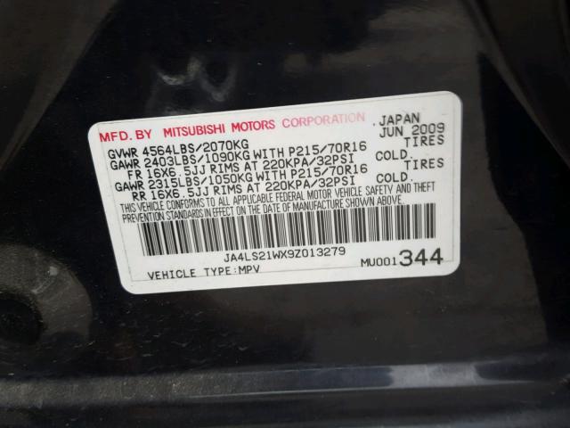 JA4LS21WX9Z013279 - 2009 MITSUBISHI OUTLANDER BLACK photo 10