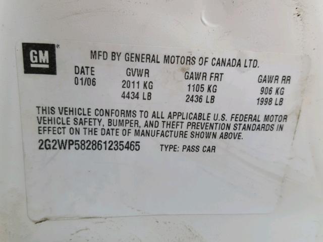 2G2WP582861235465 - 2006 PONTIAC GRAND PRIX WHITE photo 10