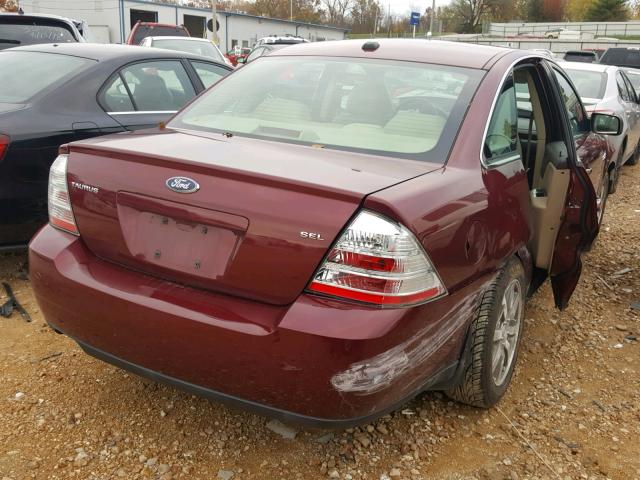 1FAHP24W38G179376 - 2008 FORD TAURUS SEL BURGUNDY photo 4