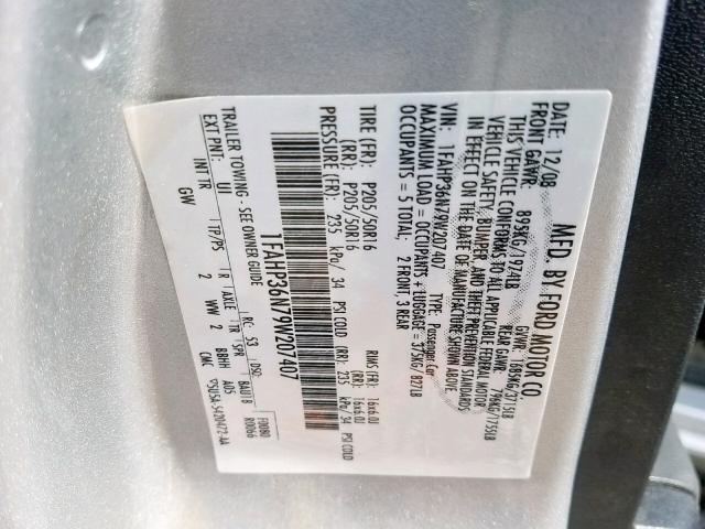 1FAHP36N79W207407 - 2009 FORD FOCUS SES SILVER photo 10