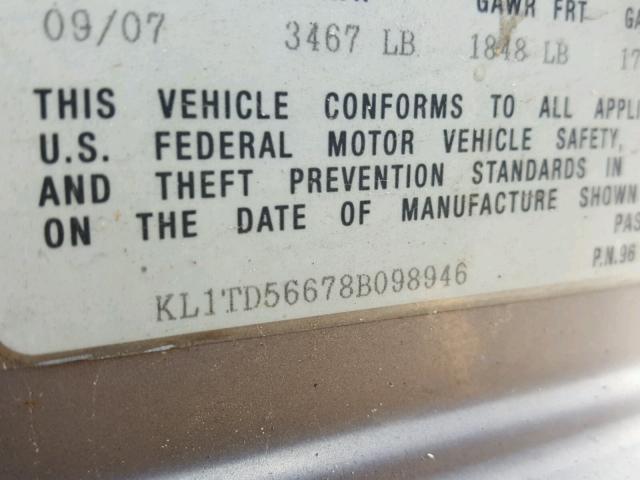 KL1TD56678B098946 - 2008 CHEVROLET AVEO BASE 灰色 照片 10