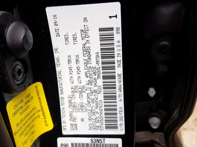 5TFAX5GN7HX076316 - 2017 TOYOTA TACOMA DOU BLACK photo 10