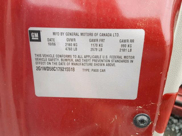 2G1WD58C179215518 - 2007 CHEVROLET IMPALA SUP 勃艮第红 照片 10