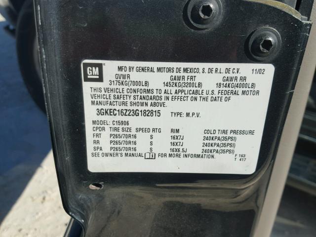 3GKEC16Z23G182815 - 2003 GMC YUKON XL C CHARCOAL photo 10