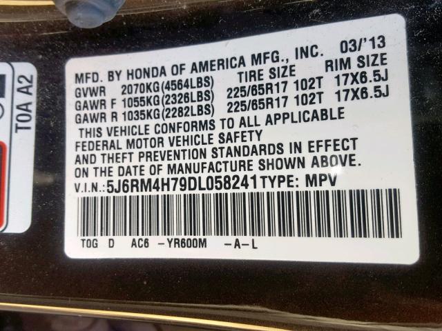 5J6RM4H79DL058241 - 2013 HONDA CR-V EXL BROWN photo 10