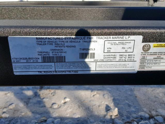 4TM13KS28JB001004 - 2018 TRAC TRAILER BLACK photo 10