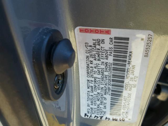 JTHBF30G830128852 - 2003 LEXUS ES 300 GRAY photo 10