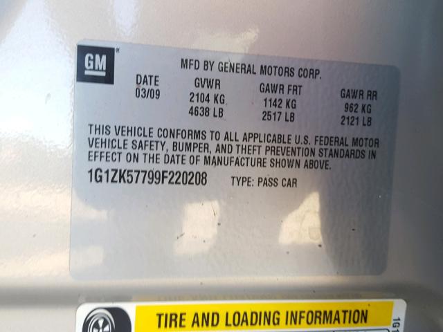 1G1ZK57799F220208 - 2009 CHEVROLET MALIBU LTZ 棕色 照片 10