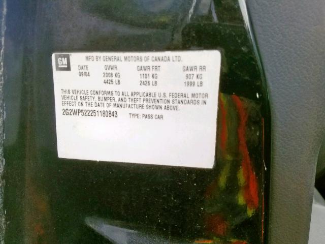 2G2WP522251180843 - 2005 PONTIAC GRAND PRIX Қара фото 10