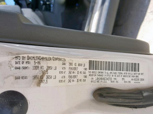 1J8HG48K06C342723 - 2006 JEEP COMMANDER თეთრი ფოტო 10
