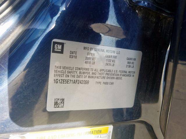 1G1ZE5E71AF242069 - 2010 CHEVROLET MALIBU LTZ ლურჯი ფოტო 10