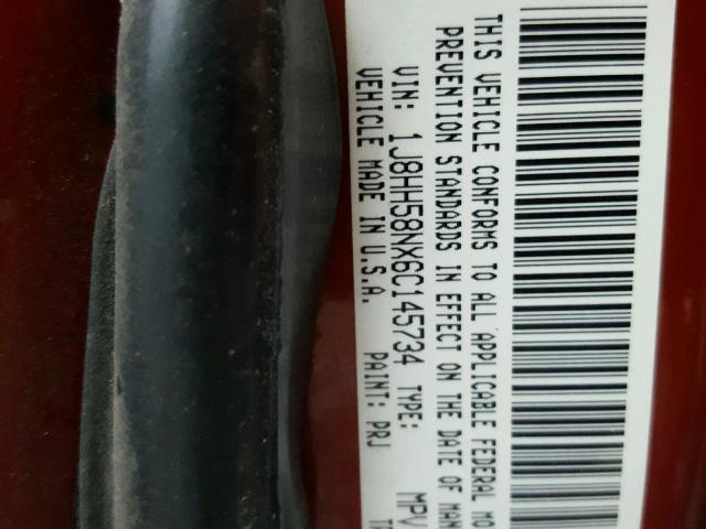 1J8HH58NX6C145734 - 2006 JEEP COMMANDER BURGUNDY photo 10