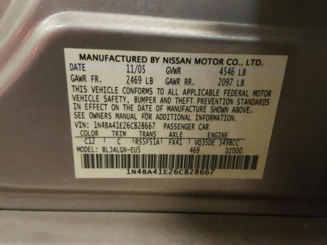 1N4BA41E26C828667 - 2006 NISSAN MAXIMA SE GOLD photo 10