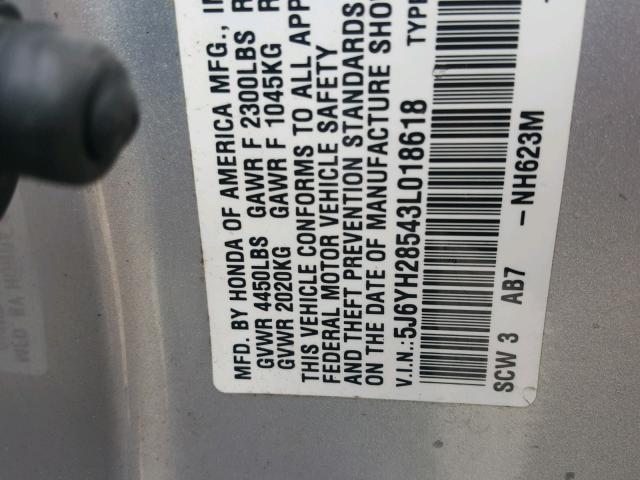 5J6YH28543L018618 - 2003 HONDA ELEMENT EX SILVER photo 10