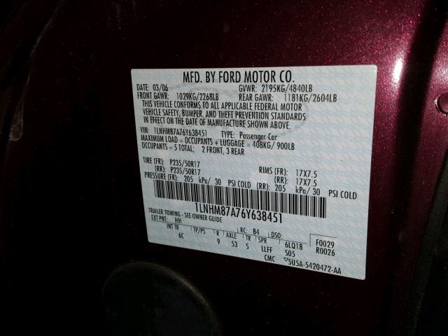 1LNHM87A76Y638451 - 2006 LINCOLN LS 红色 照片 10