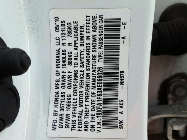 19XFA1F63AE066026 - 2010 HONDA CIVIC LX-S Ağ foto 10