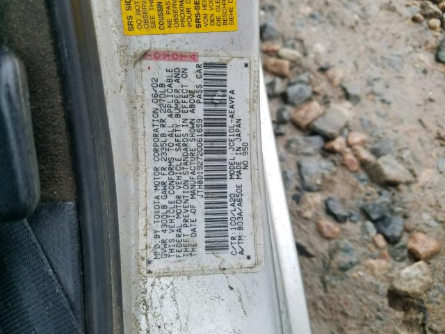 JTHBD192720061659 - 2002 LEXUS IS 300 SILVER photo 10