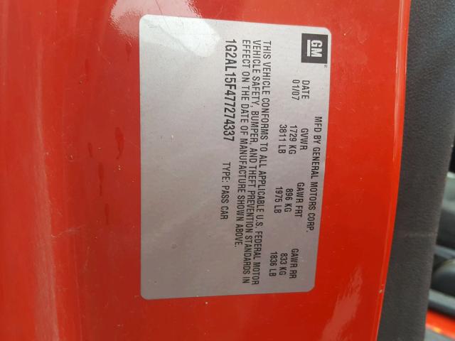 1G2AL15F477274337 - 2007 PONTIAC G5 RED photo 10