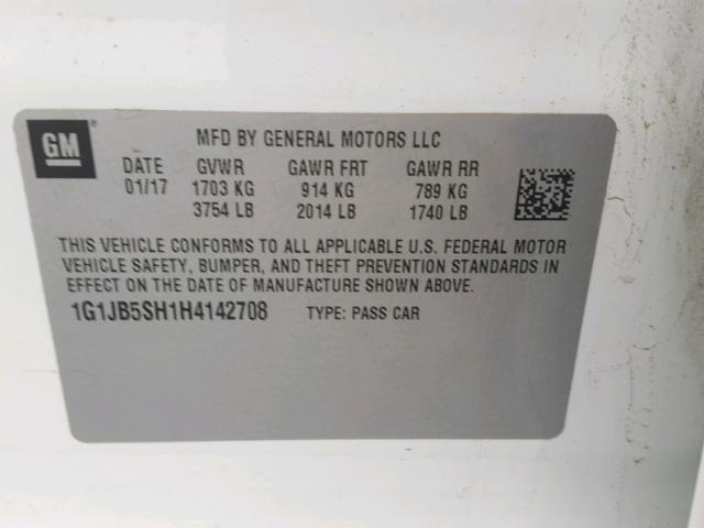 1G1JB5SH1H4142708 - 2017 CHEVROLET SONIC LS 白色 照片 10