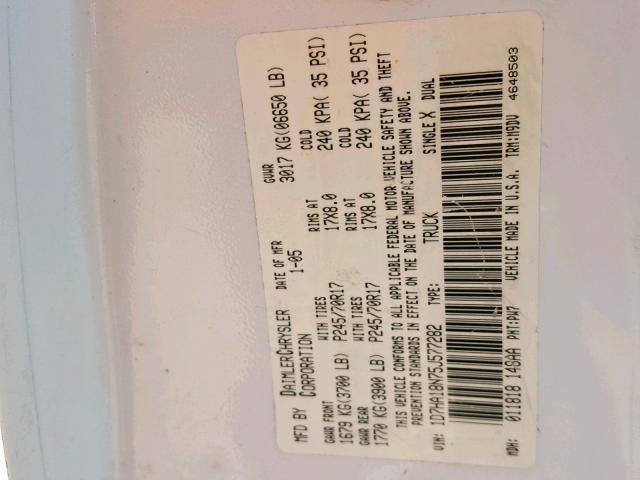 1D7HA18N75J577282 - 2005 DODGE RAM 1500 S WHITE photo 10