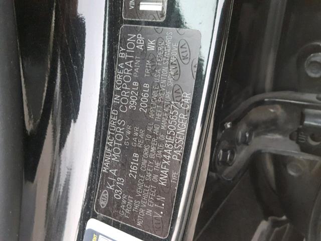 KNAFX4A81E5056571 - 2014 KIA FORTE EX BLACK photo 10