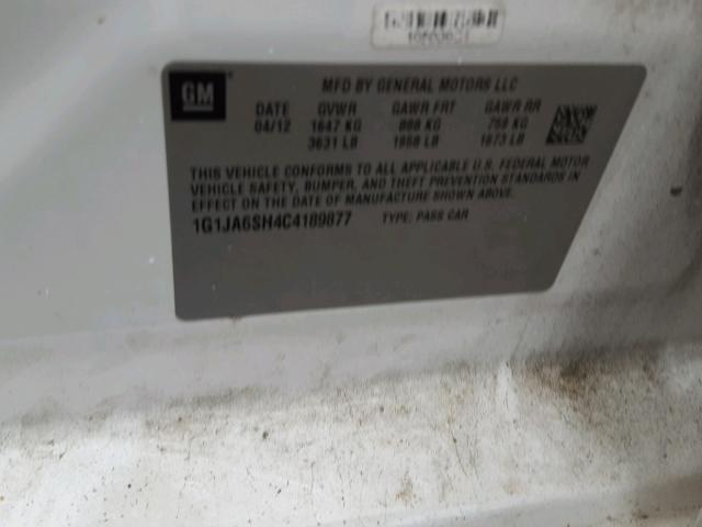 1G1JA6SH4C4189877 - 2012 CHEVROLET SONIC LS 白色 照片 10