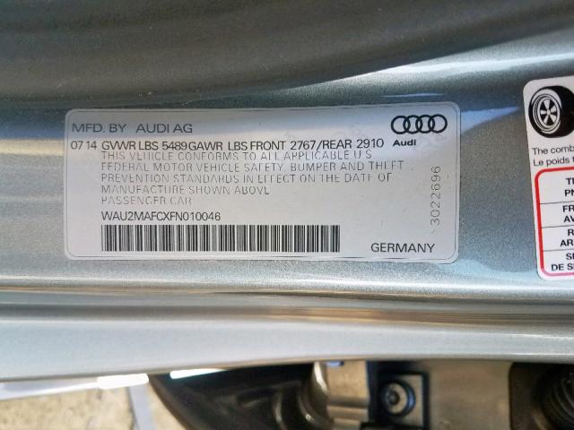 WAU2MAFCXFN010046 - 2015 AUDI A7 PRESTIG SILVER photo 10