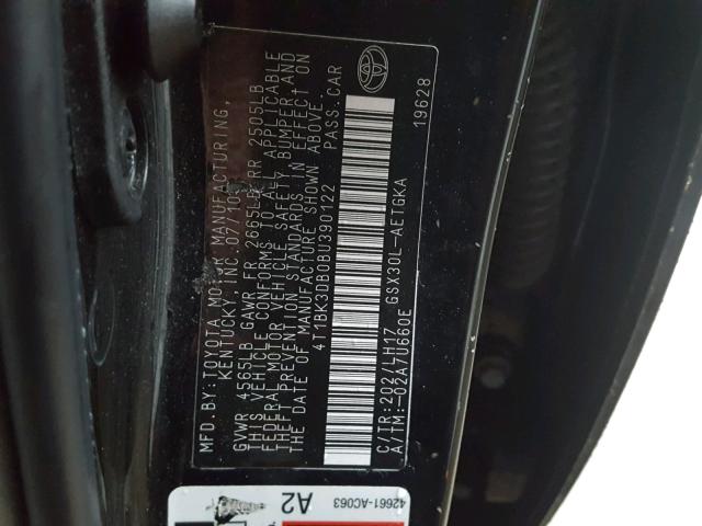 4T1BK3DB0BU390122 - 2011 TOYOTA AVALON BAS BLACK photo 10