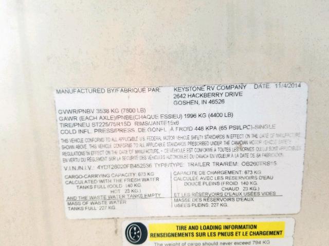 4YDT26020FB452536 - 2015 KEYSTONE OUTBACK BEIGE photo 10