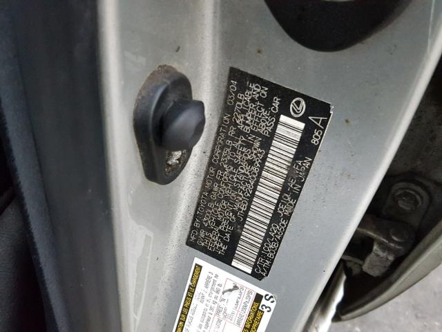 JTHBD192840089943 - 2004 LEXUS IS 300 SILVER photo 10