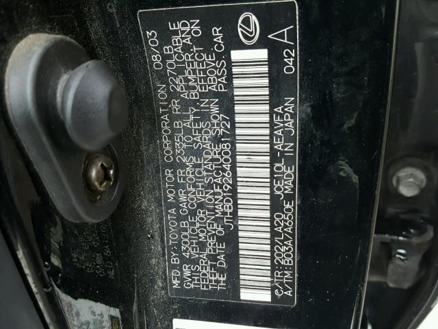 JTHBD192640081727 - 2004 LEXUS IS 300 BLACK photo 10