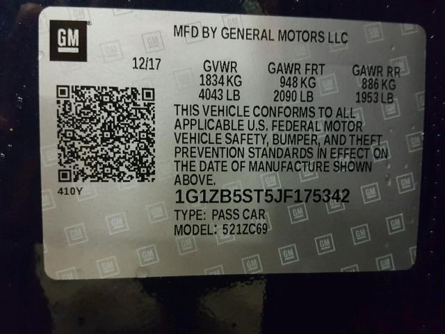 1G1ZB5ST5JF175342 - 2018 CHEVROLET MALIBU LS 蓝色 照片 10