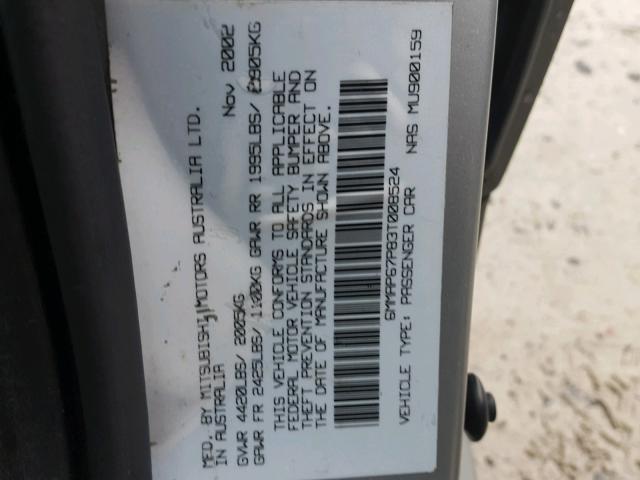 6MMAP67P83T008524 - 2003 MITSUBISHI DIAMANTE L GRAY photo 10